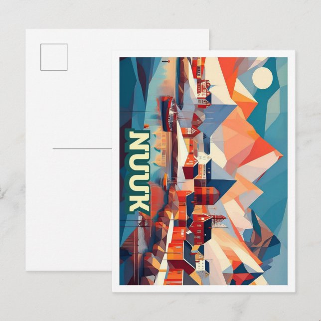 Postal Nuuk Greenland Travel artístico colorido (Anverso / Reverso)