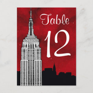 Postal NYC ESB kyline Silhouette Red Starry Table Number
