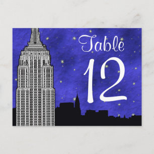 Postal NYC ESB Skyline Silhouette Blu2 Strry Table Number