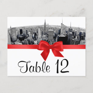 Postal NYC Etched Fisheye Skyline BW Red Table Number