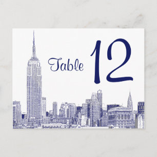 Postal NYC Skyline Etched 01 Table Number Blue
