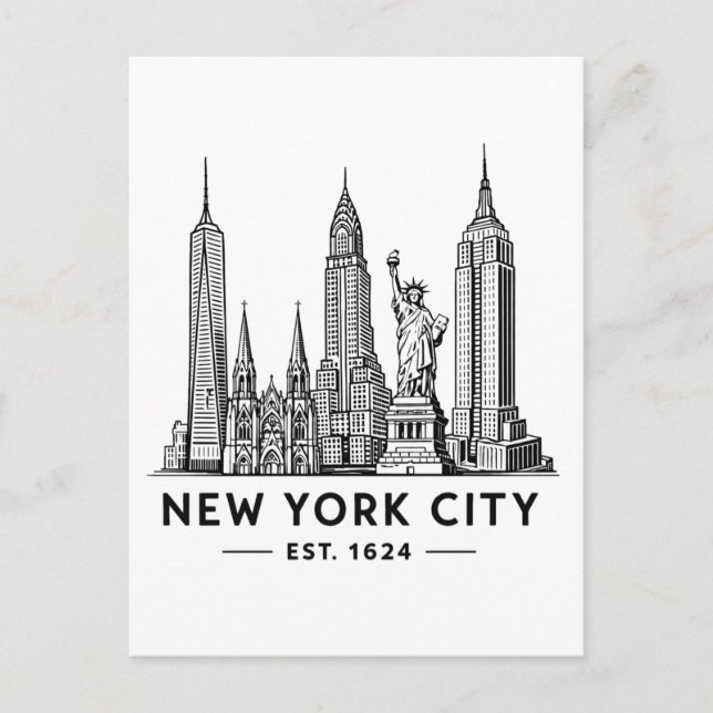 Postal NYC Skyline Illustration with Statue of Liberty (Anverso)