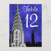 NYC Skyline Silhouette Blue Stark Table Number