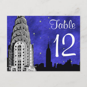 Postal NYC Skyline Silhouette Chry Blu Strry Table Number