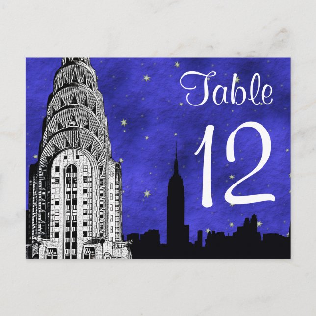 Postal NYC Skyline Silhouette Chry Blu Strry Table Number (Anverso)