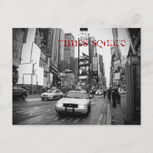 Postal NYC Times Square Taxi Postcard en blanco y negro
