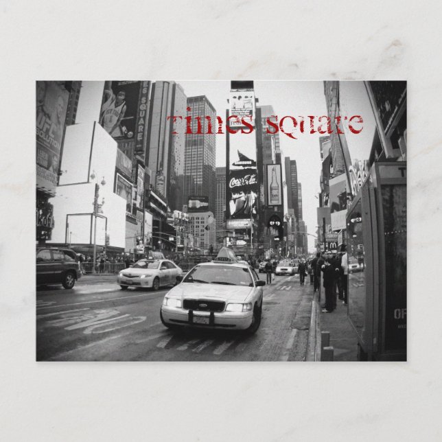 Postal NYC Times Square Taxi Postcard en blanco y negro (Anverso)
