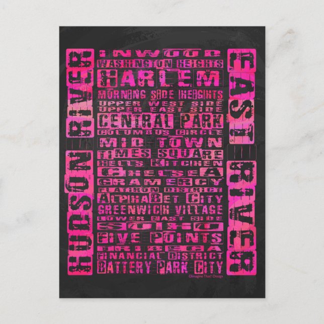 Postal NYC Vecindarios Hot Pink (Anverso)