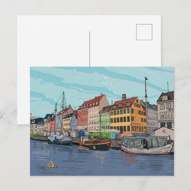 Postal Nyhavn Copenhagen Dinamarca Esfuerzo capítico (Anverso / Reverso)
