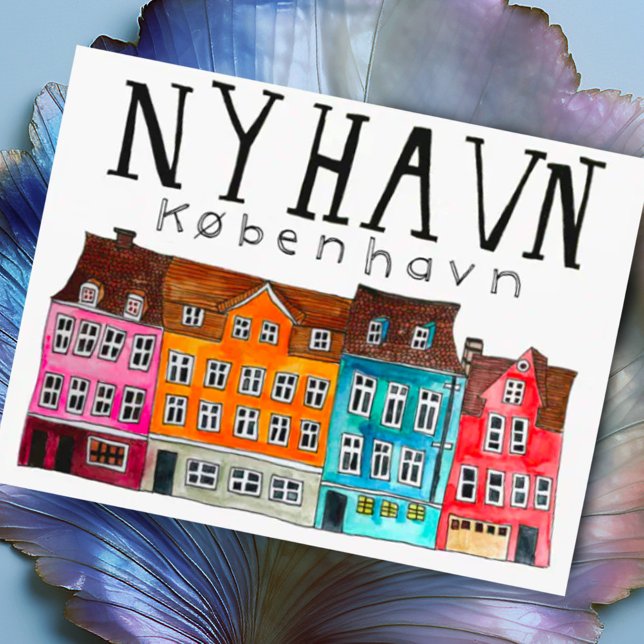 Postal NYHAVN Kobenhavn Watercolor Art Travel (Sweet watercolor buildings to celebrate Denmark's Nyhavn area. Add your own text to this postcard)