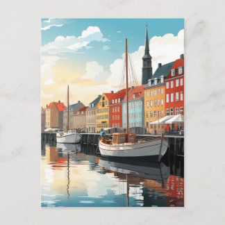 Postal Nyhavn Puerto de Copenhague Dinamarca Acuarela de