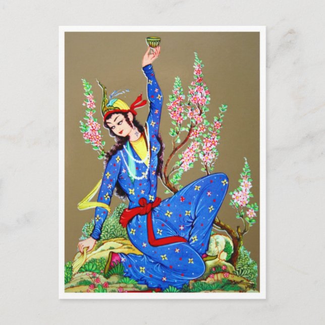 Postal Nymph con taza de bebida (Anverso)