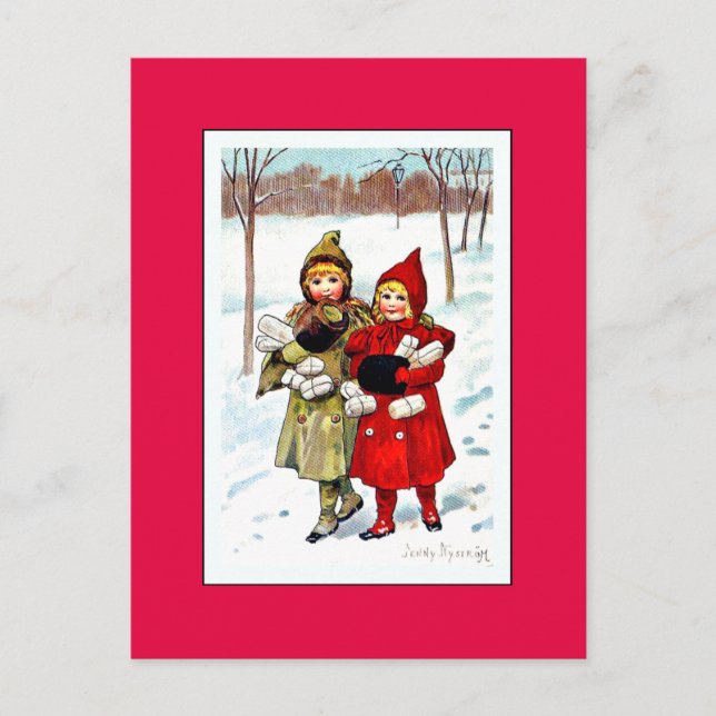 Postal Nystrom - Niños en la Nieve (1), arte fino (Anverso)