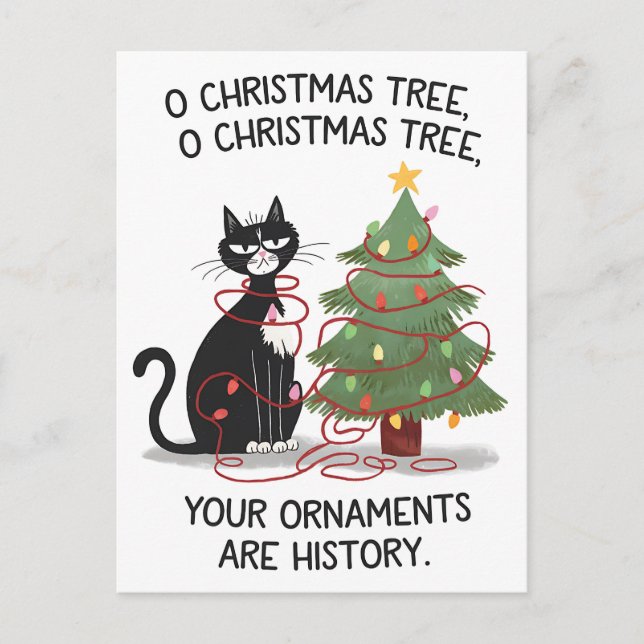 Postal O Árbol de Navidad Sus Ornamentos Son Gato De Hist (Anverso)