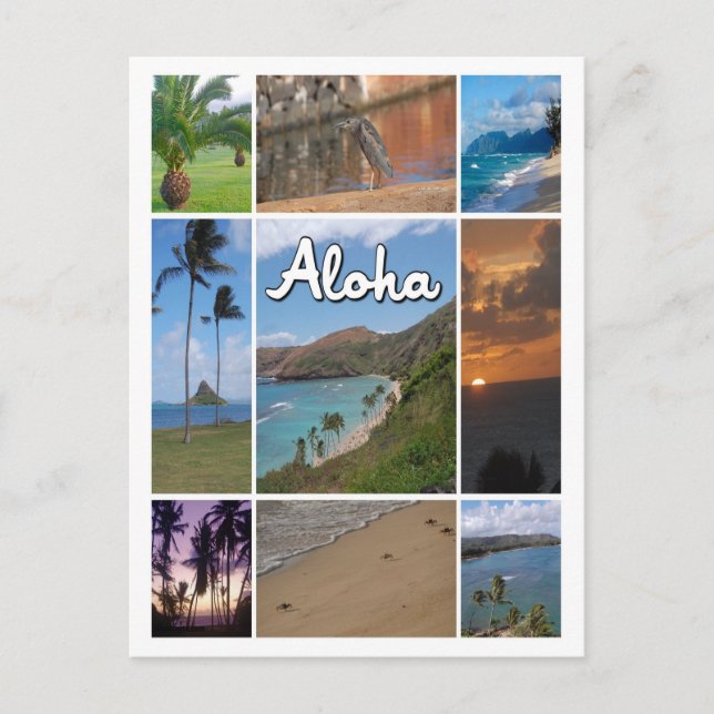 Postal Oahu, Collage de fotos de Hawaii (Anverso)