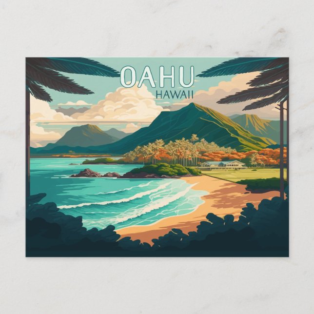 Postal Oahu Hawaii Beach Vintage Retro (Anverso)