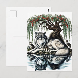 Postal Oasis familiar de Lobo Serene en naturaleza ídílic