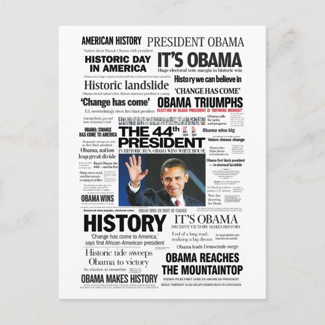Postal Obama: El 44.o presidente Headline Collage (Anverso)