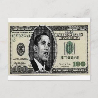 Postal Obama sobre el billete de 100 dólares