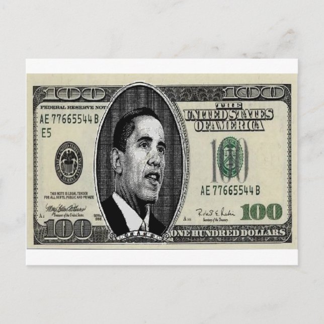 Postal Obama sobre el billete de 100 dólares (Anverso)