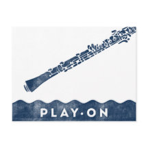 Postal Oboe - Blanco azul de la marina retro vinta