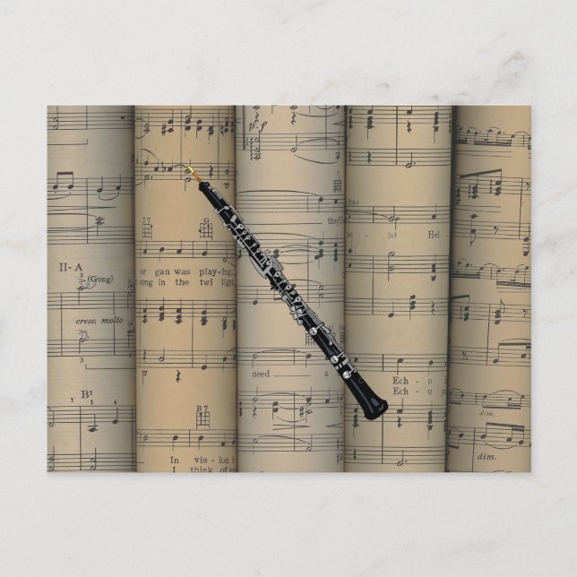 Postal Oboe ~ Rolling Sheet Music Background ~ Musical (Anverso)