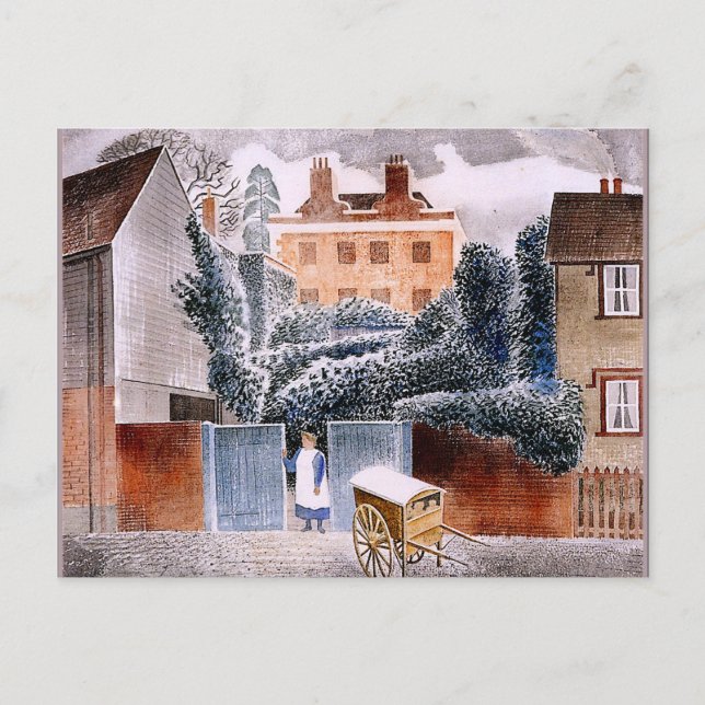 Postal Obra artística de Eric Ravilious, Castle Hedingham (Anverso)