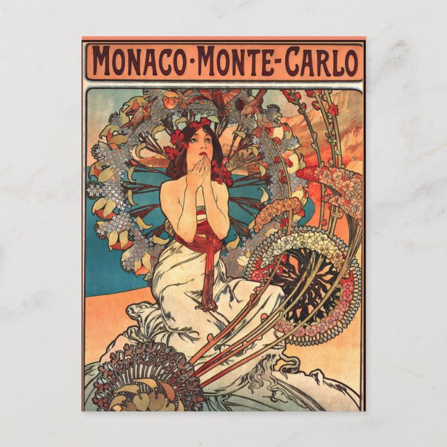 Postal Obra de arte de Alfons Mucha, Mónaco - Monte Carlo (Anverso)