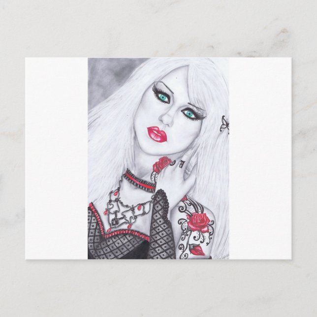 Postal Obra de arte de bellas damas y flores (Anverso)