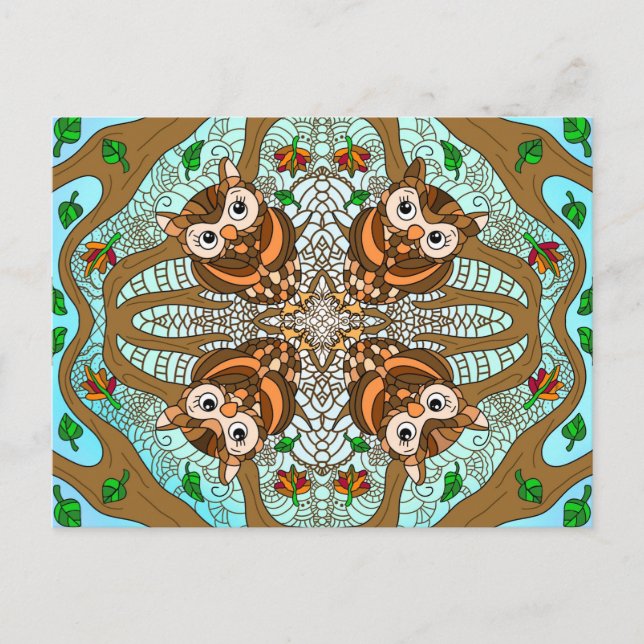 Postal Obra de arte de la lechuza de mano Mandala (Anverso)