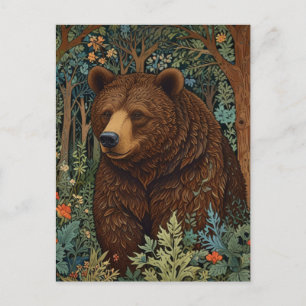 Postal Obra de arte de oso marrón retro boho bosque