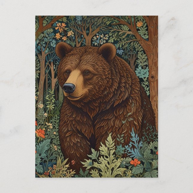 Postal Obra de arte de oso marrón retro boho bosque (Anverso)