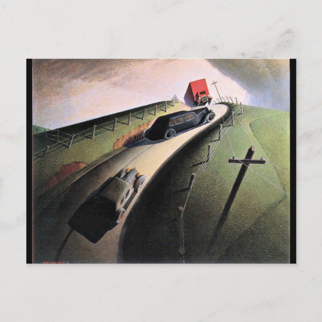 Postal Obra de arte Grant Wood, Death on Ridge Road (Anverso)