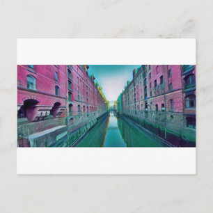 Postal Obra de arte Speicherstadt de Hamburgo