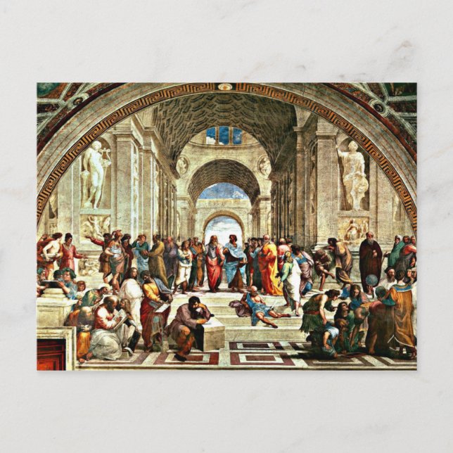 Postal Obra de la "Escuela de Atenas" de Raphael (Anverso)