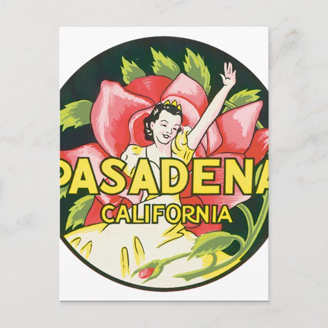 Postal Obra de Poster de Viajes de Pasadena California (Anverso)