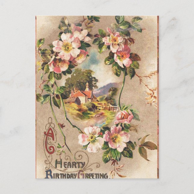 Postal Obra de Vintage Happy Birday Card (Anverso)