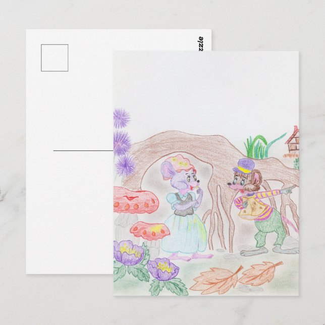 Postal Obras de arte de niños personalizados, dos ratones (Anverso / Reverso)
