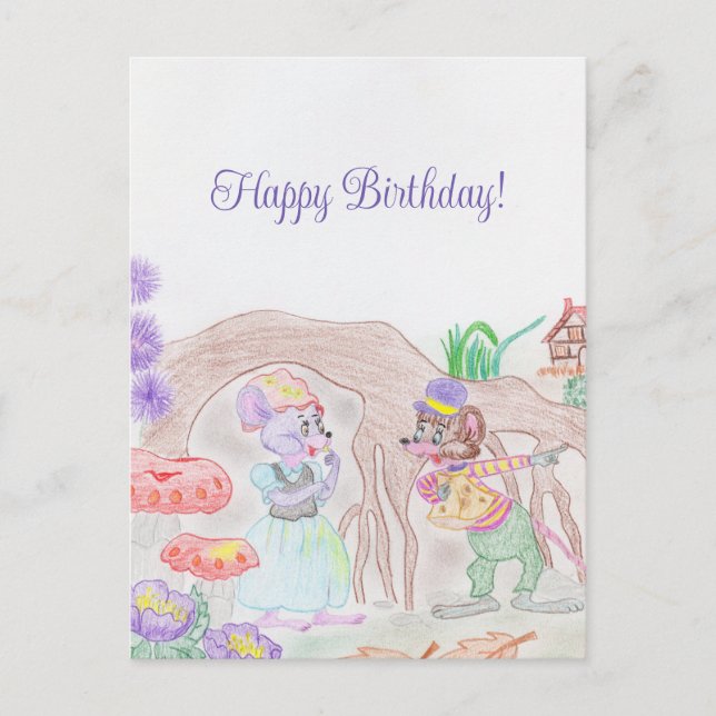 Postal Obras de arte de niños personalizados, dos ratones (Anverso)