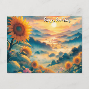 Postal obtener girasoles de cumpleaños felices vintage re