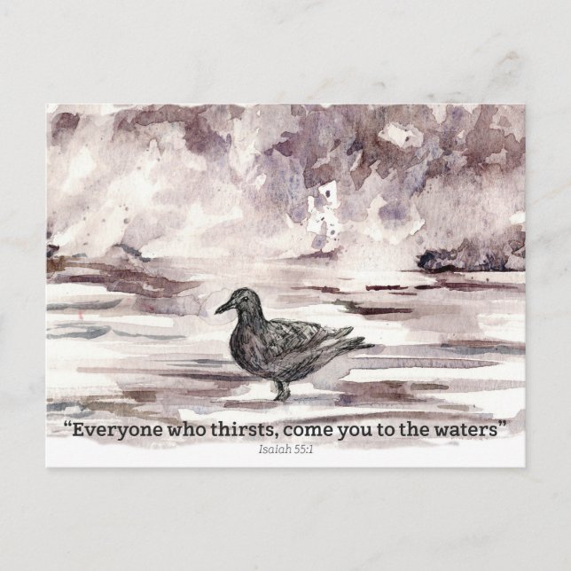 Postal Ocean Bird Scripture Isaiah 55 1 Prayer Card  (Anverso)