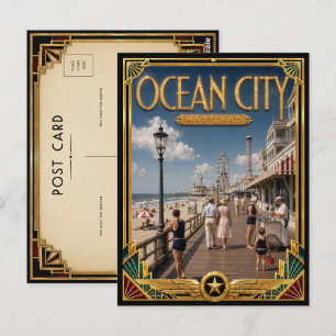 Postal Ocean City Maryland Arte Vintage Art Deco Edad de