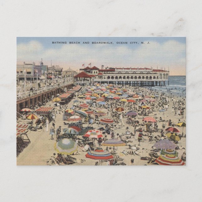 Postal Ocean City NJ Beach and Boardwalk 1939 (Anverso)