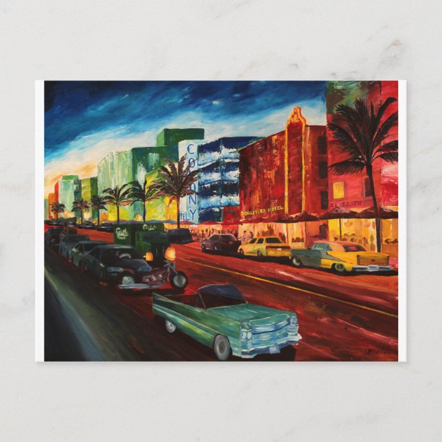 Postal Ocean Drive Miami con Mint Cadillac (Anverso)