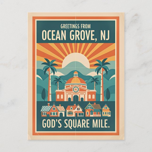 Postal Ocean Grove, New Jersey Retro Greetings (Anverso)