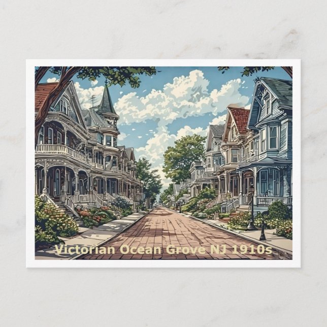 Postal Ocean Grove NJ, casas victorianas, vista de los 19 (Anverso)