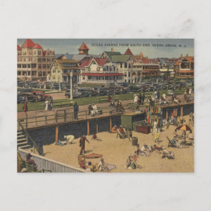 Postal Ocean Grove NJ Ocean Ave, South End 1940 Vintage