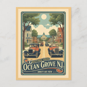 Postal Ocean Grove NJ Vista de Abbott Ave Estilo Vintage