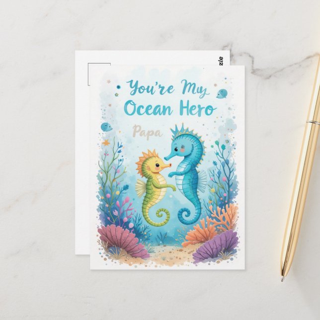 Postal Ocean Hero Fathers Day Seahorse Dad (Anverso/Reverso In Situ)