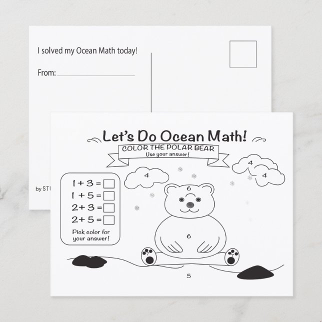 Postal Ocean Math Coloring Postcard (Anverso / Reverso)